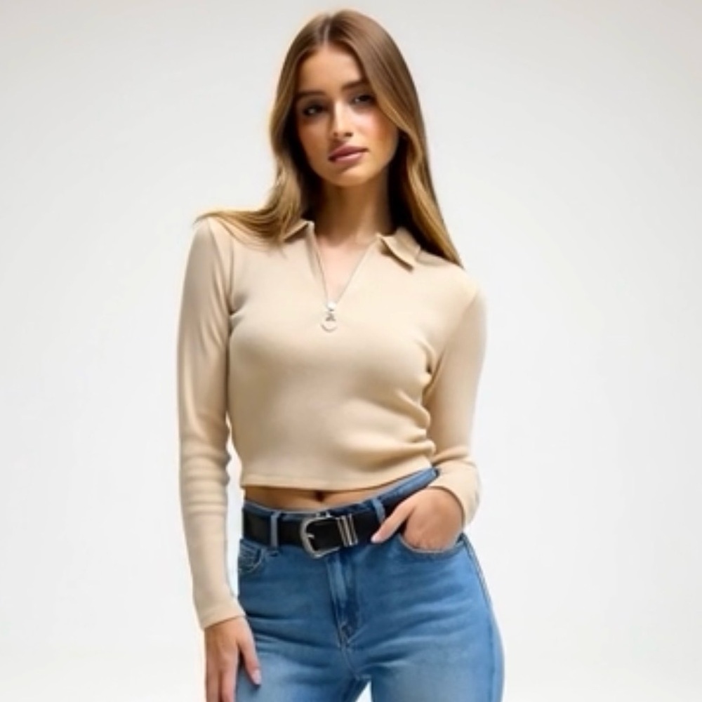 TOPSHOP Ribbed Long-sleeve Polo - Picture 3 of 11